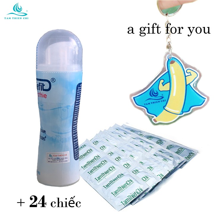 Gel bôi trơn SAFE FIT chai 50ml và 24 chiếc Bao cao su Tâm Thiện Chí mỏng trơn, 1 móc khóa tình yêu TTC