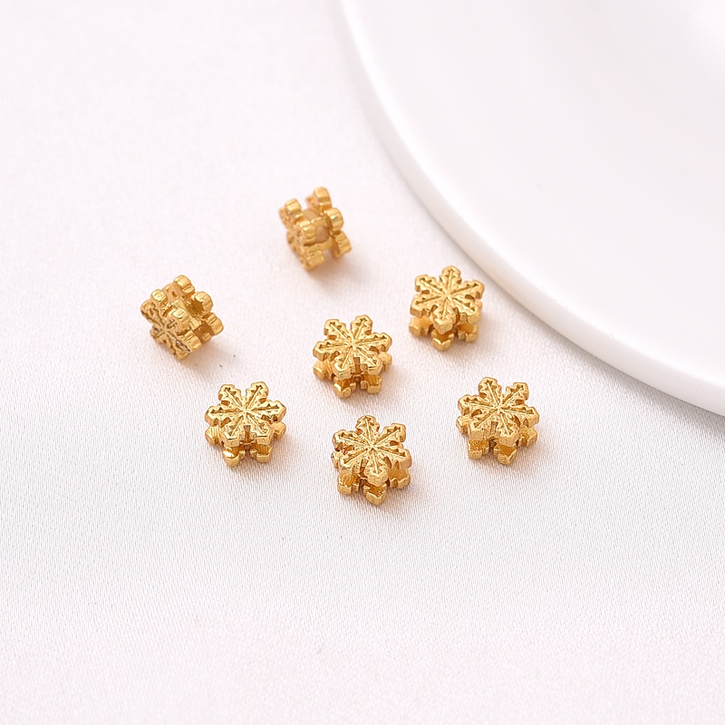 Bộ Hạt Xỏ Vòng Tay / Dây Chuyền Hình Hoa Tuyết Màu Vàng 18K diy