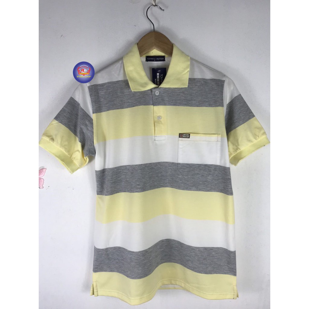 Áo polo nam trung niên ba sọc cho người lớn tuổi kẻ sọc ngang chất cotton mềm mát thấm hút mồ hôi xu hướng mùa hè A0012