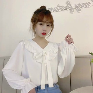 Áo Kiểu Sơ Mi Học Sinh Cổ Bèo Cột Nơ Dễ Thương  TTSA0740