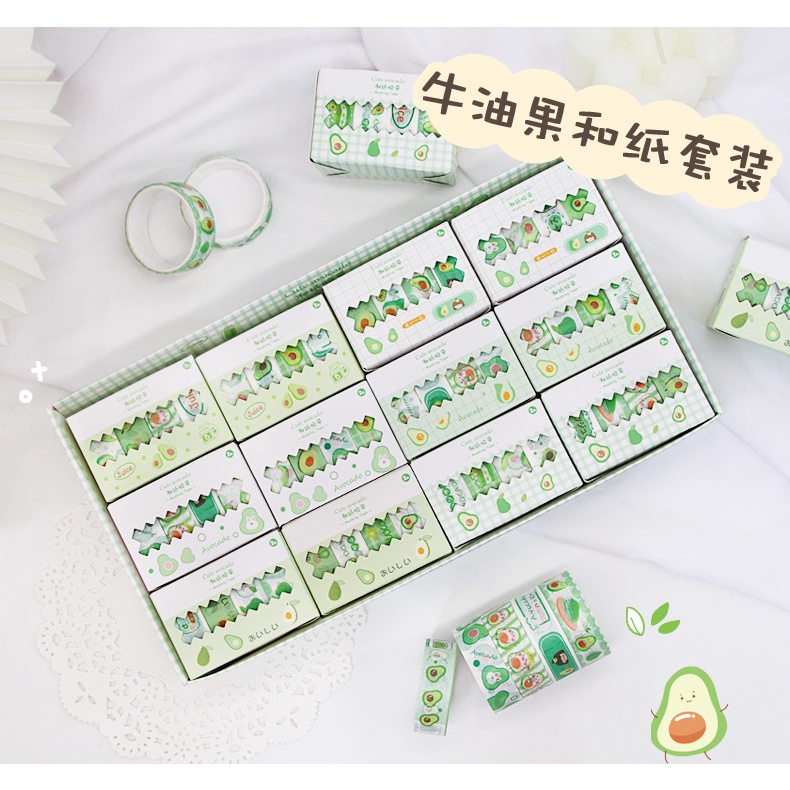 Băng Keo Giấy Họa Tiết Quả Bơ Hoạt Hình Trang Trí Lều/Văn Phòng