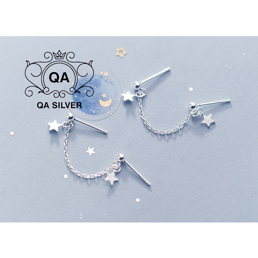 Khuyên tai bạc ngôi sao 2 lỗ bông tai kẹp vành S925 STAR Silver Earrings QA SILVER EA210210