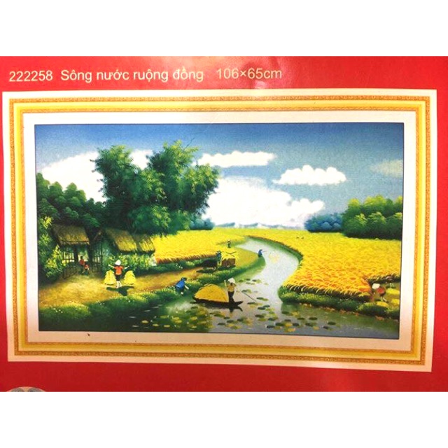 Tranh thêu chữ thập Sông Nước Ruộng Đồng 222258 (chưa thêu)