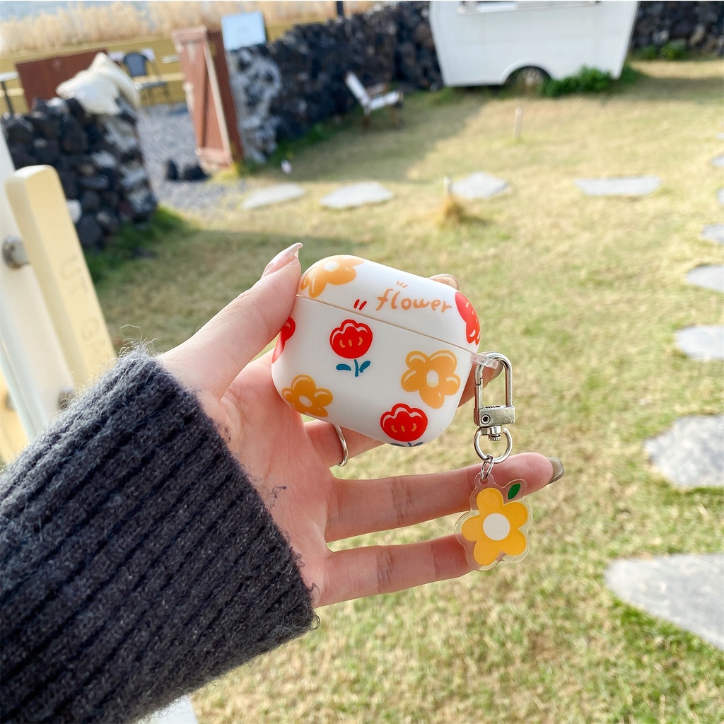 Vỏ bảo vệ hộp sạc tai nghe không dây bluetooth họa tiết hoa tulip thích hợp cho Airpods 3 2021