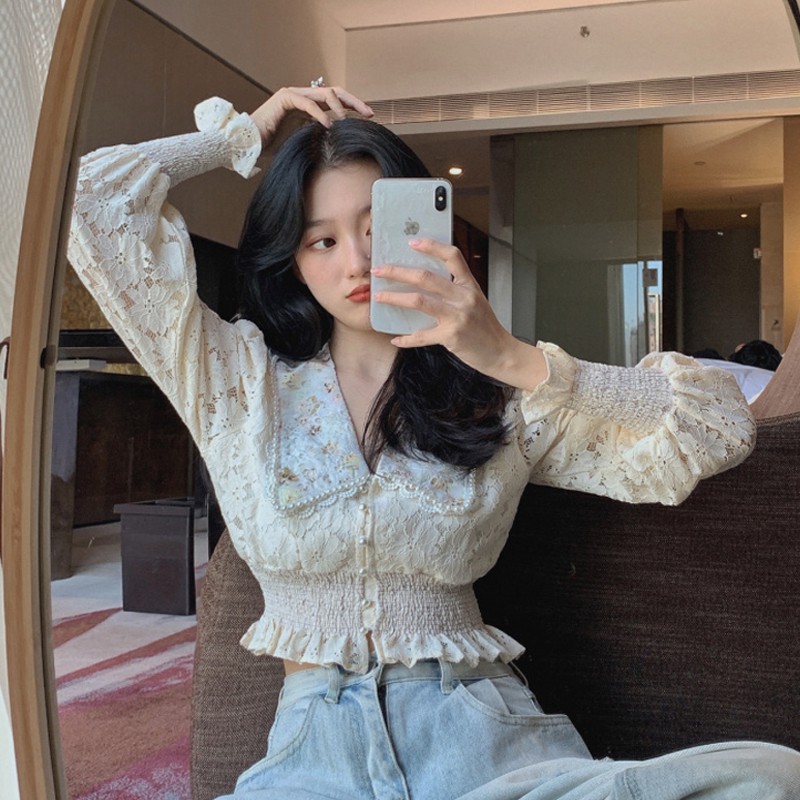 Áo Voan Tay Dài Cổ Búp Bê Đáng Yêu Cho Nữ | BigBuy360 - bigbuy360.vn