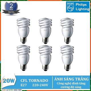 COMBO 6 BỘ - BÓNG ĐÈN PHILIPS TORNADO 20W E27  KIỂU XOẮN HUỲNH QUANG COMPACT ( TIẾT KIỆM ĐIỆN - ÁNH SÁNG TRẮNG & VÀNG )