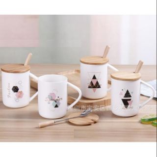 (CÓ NẮP, TẶNG THÌA) CỐC SỨ UỐNG TRÀ, CÀ PHÊ 300ML