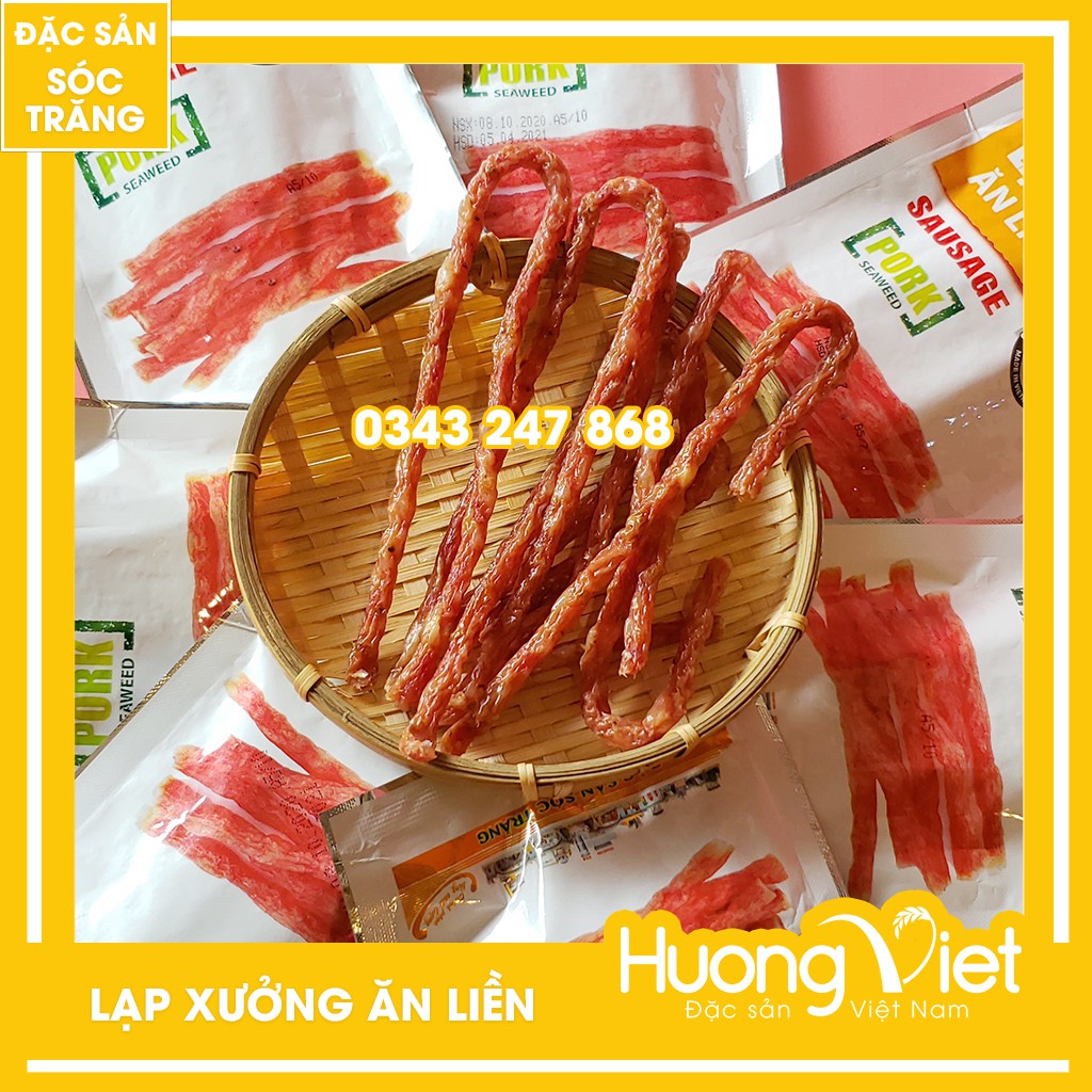 Lạp Xưởng ăn liền Tân Huê Viên 25gr, lạp xưởng Sóc Trăng chính gốc ăn ngay không cần chế biến, ăn vặt Sài Gòn