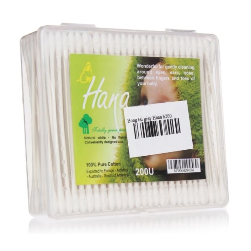 Tăm bông trẻ em cao cấp Hana hộp chữ nhật lõi giấy 200q