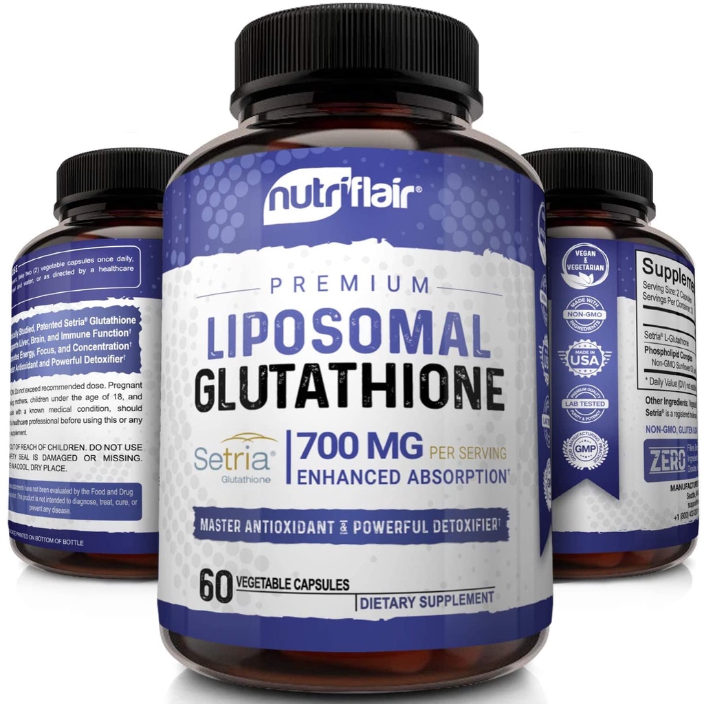 Dưỡng sáng, trắng da với NutriFlair Liposomal Glutathione 60 viên mẫu mới nhất date 2025