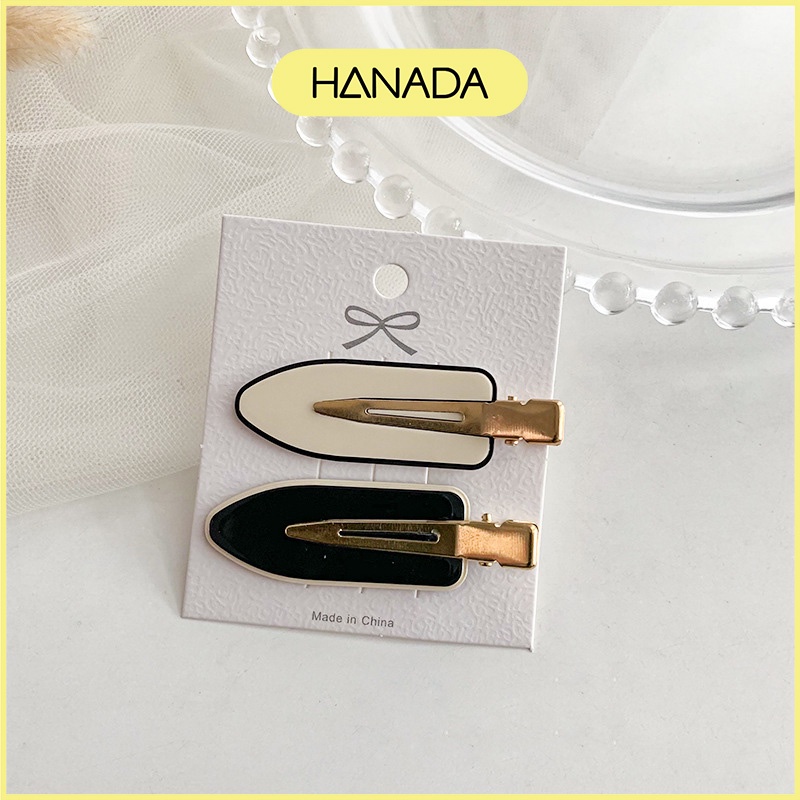 Set 2 Kẹp Mái Trắng Đen Dễ Thương Kẹp Bấm Phong Cách Hàn Quốc Hanada K10-N002