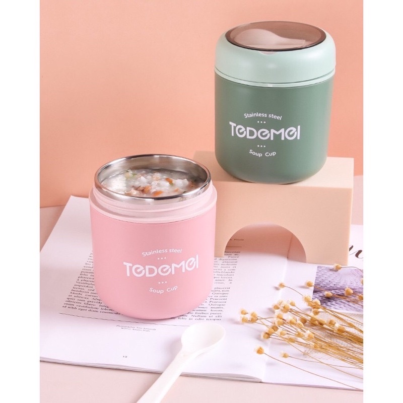 Cốc đựng canh, bình ủ cháo inox 304 TEDEMEI loại mới giữ nhiệt cực lâu tặng kèm muỗng an toàn vệ sinh