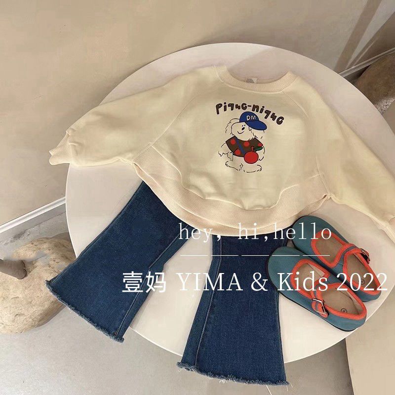 Áo Sweater Mỏng Tay Dài Cổ Tròn In Hoạt Hình Phong Cách Hàn Quốc Thời Trang Mùa Thu 2022 Cho Bé Gái