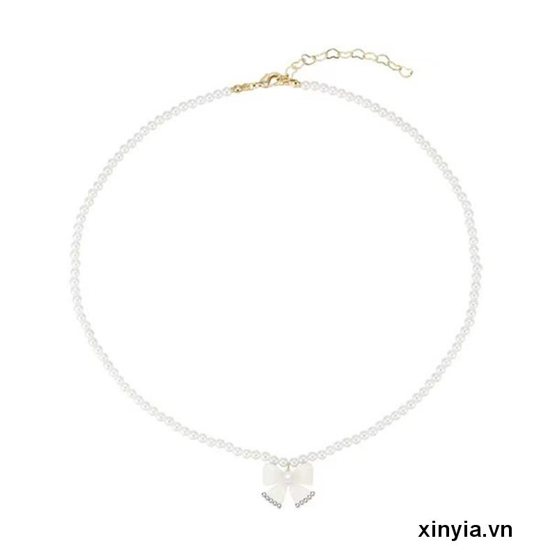 Vòng cổ Mặt Nơ Đính Ngọc Trai Cao Cấp Thời Trang Mùa Hè Dành Cho Bạn Gái