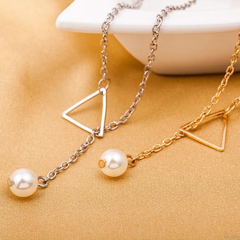 Dây chuyền ngọc trai hình tam giác đơn giản có thể điều chỉnh kích cỡ