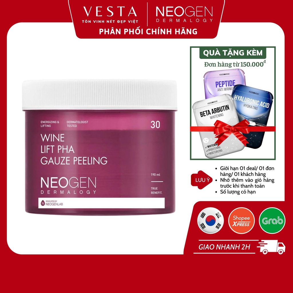 Pad Tẩy Da Chết Rượu Vang PHA Neogen Dermalogy Wine Lift PHA Gauze Peeling 30 Miếng