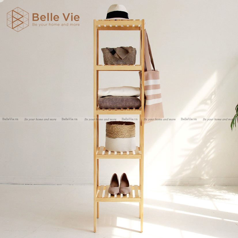 Tủ Đa Năng Vuông 5 Tầng Gỗ Thông BELLEVIE Shelf 5F Nội Thất Đơn Giản KT 35Cm x 35Cm x 150Cm