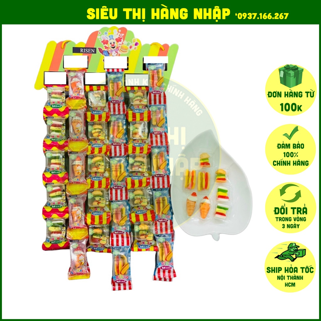 Kẹo dẻo Mini Gummy Risen Mỹ cho bé ăn vặt khám phá vui (hotdog, hamburger, kem ốc quế, Sandwich)