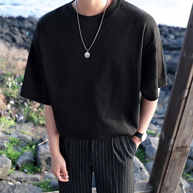 Áo Thun Nam Ngắn Tay Cổ Tròn Phong Cách Hàn Quốc Nhiều Cỡ Lớn M-5XL