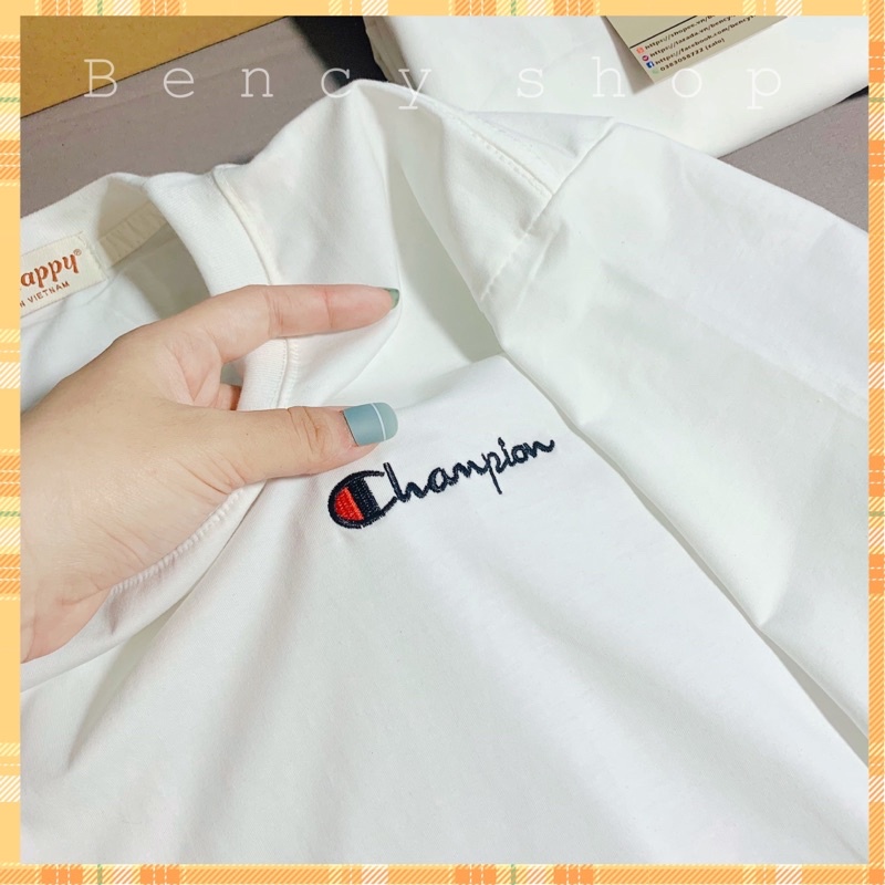 Áo thun thêu chữ 3d thời trang dành cho cặp đôi CHAMPION, áo phông nam nữ unisex