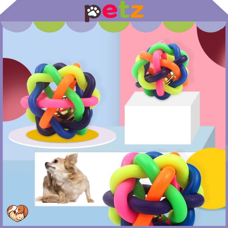 Bóng 7 màu cho chó mèo có chuông PETZ đồ chơi bóng cầu vồng có chuông lắc cho thú cưng