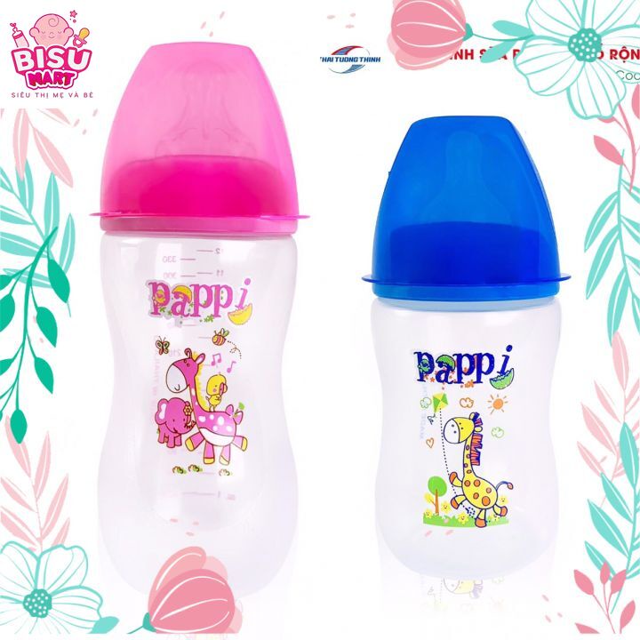 Combo 2 Bình sữa cổ rộng PAPPI nhựa PP 250ML VÀ 330ML Thailand