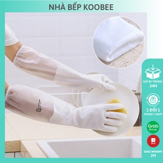 Mua Găng tay cao su lót bông nỉ loại dài - Găng tay rửa bát làm bếp siêu dai không mùi KooBee (NB)