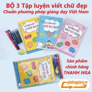 Bộ gồm 3 cuốn vở tập viết tự xóa thần kỳ Thanh Nga (Luyện nét, luyện chữ đẹp, luyện chữ số) - giadunggiare