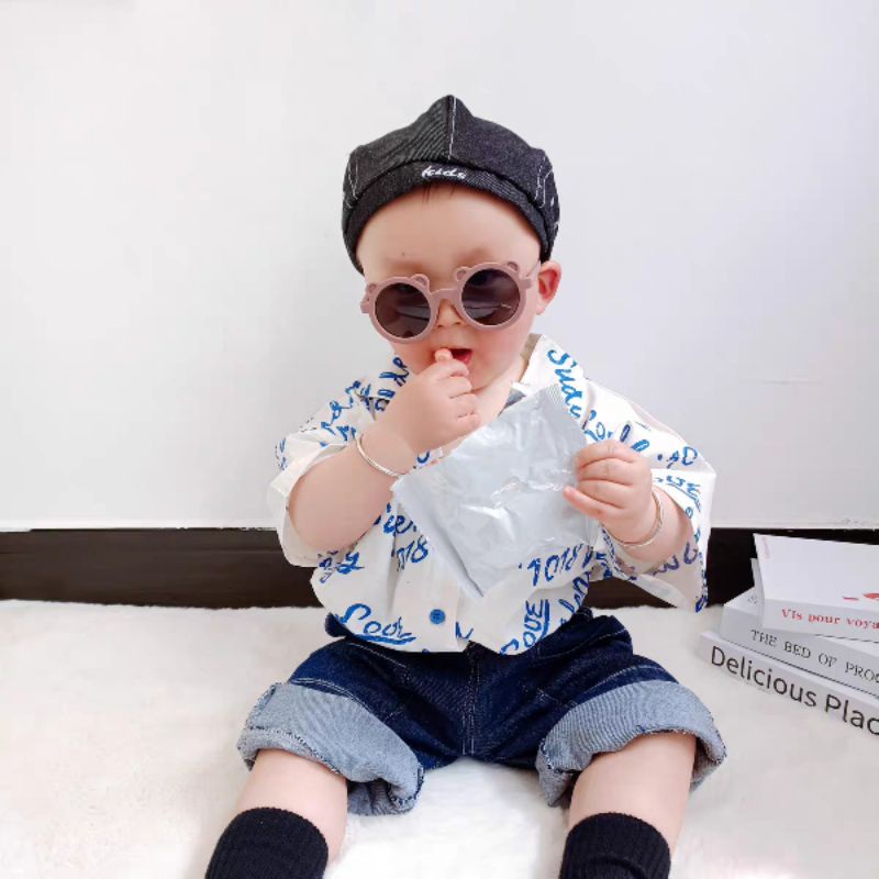 Kính trẻ em - Kính mắt râm Gọng tròn tai Gấu chống tia UV cho bé trai bé gái từ 1-4 tuổi phong cách Hàn Quốc
