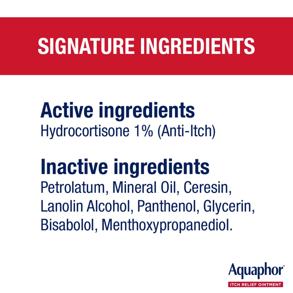 Aquaphor Itch Relief Ointment, 1% Hydroc0rtis0ne - Kem đa năng chống ngứa do chàm, nấm 28g