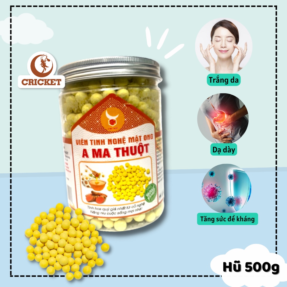 Viên tinh bột nghệ mật ong A Ma Thuộc Hũ 500g - Viên nghệ nguyên chất và mật ong tự nhiên- CRICKET