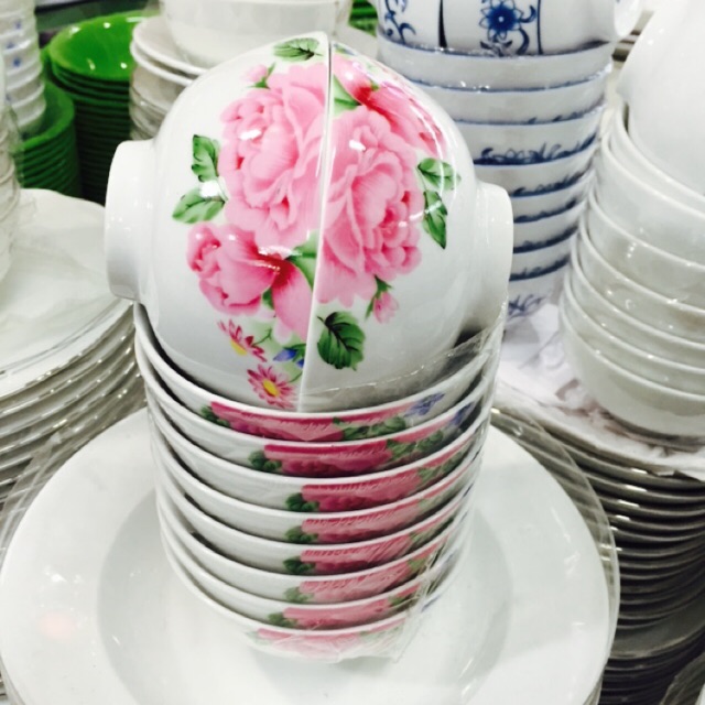 Bát cơm hoa hồng CK và cơm trắng ck