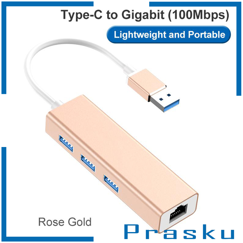 [PRASKU]3-Port USB 3.0 Hub with Ethernet Supporting RJ45 10/100Mbps  silver