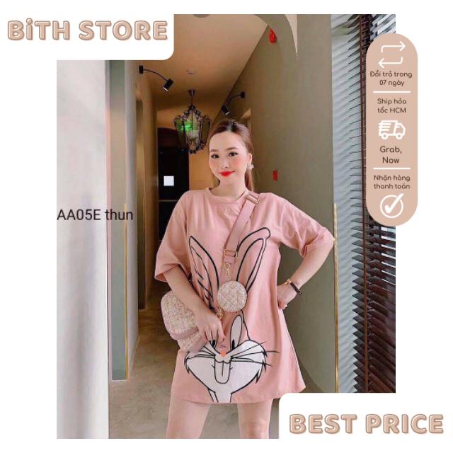 Váy Body nữ in thỏ, Áo Thun Form dài rộng phong cách Hàn Quốc Nữ Tính Cho Nàng (kèm ảnh thật)