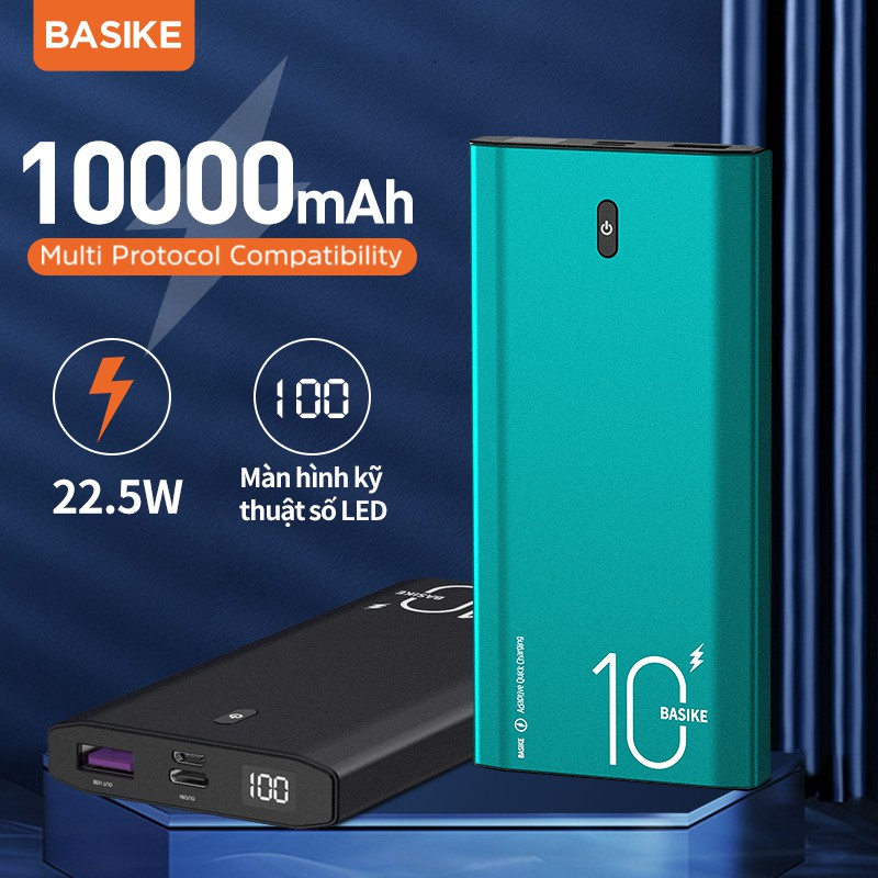 Sạc dự phòng BASIKE PT06D màn hình LED 10000mAh 22.5W cao cấp cho iPhone 12 Samsung Huawei