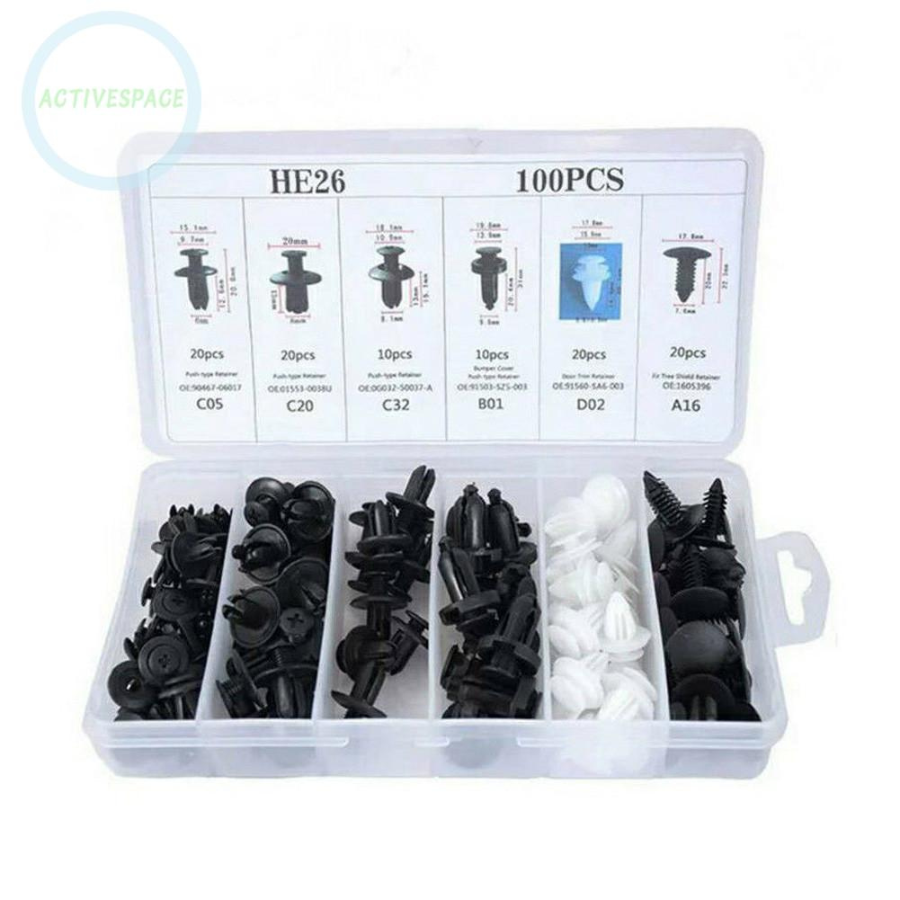 Set 100 đinh tán nhựa phụ tùng cho xe ô tô 6 kích cỡ