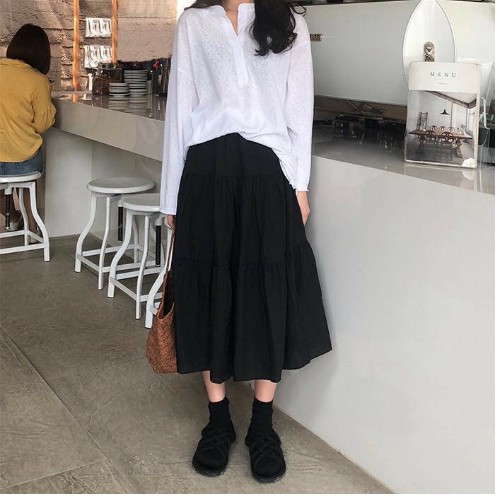 Chân váy dài xếp ly 3 tầng Ulzzang- Chân váy dài dáng xòe chất liệu voan CV02 | BigBuy360 - bigbuy360.vn