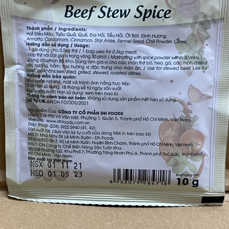 [10g][ Nấu Bò Kho] Túi Gia Vị Thảo Mộc Dhfoods