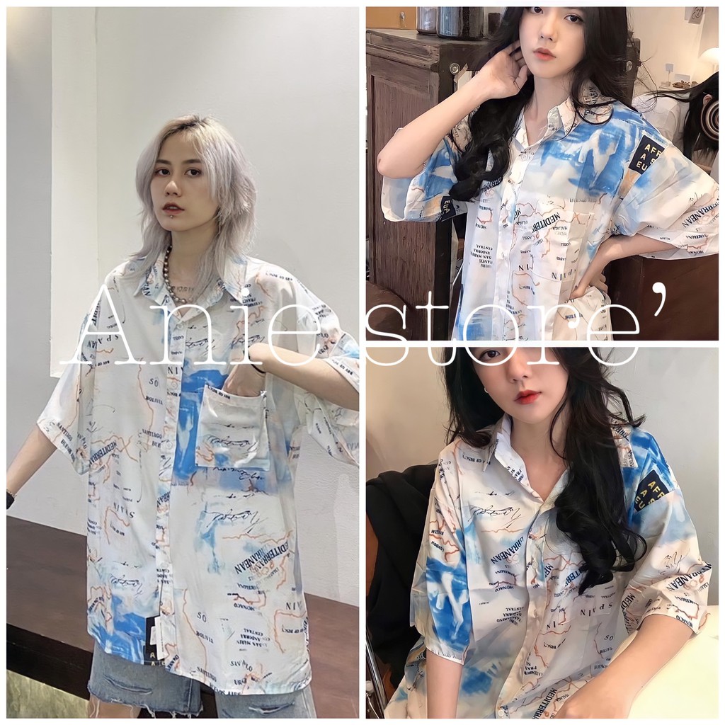 Áo Sơ Mi In Tên Nước Unisex 🦋 Áo Somi Cộc Tay Nam Nữ Dáng Rộng 🦋