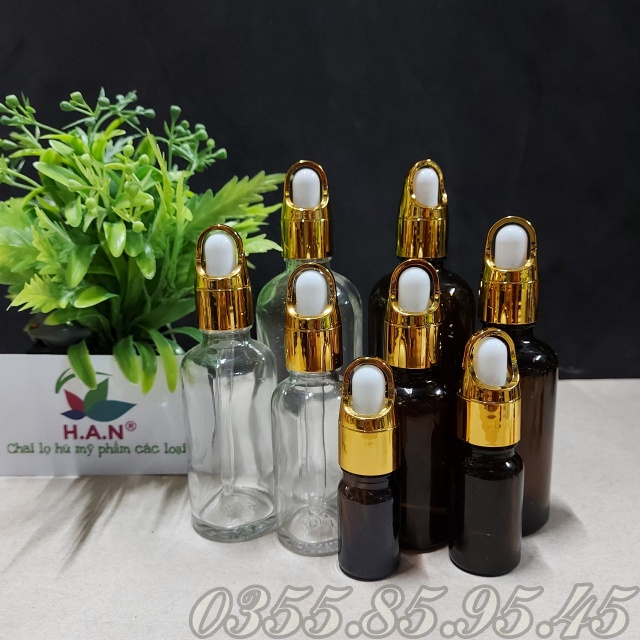 Chai thủy tinh NÂU nắp bóp QUAI 5ml 10ml 20ml 30ml 50ml 100ml - Lọ đựng serum, tinh dầu, mỹ phẩm.