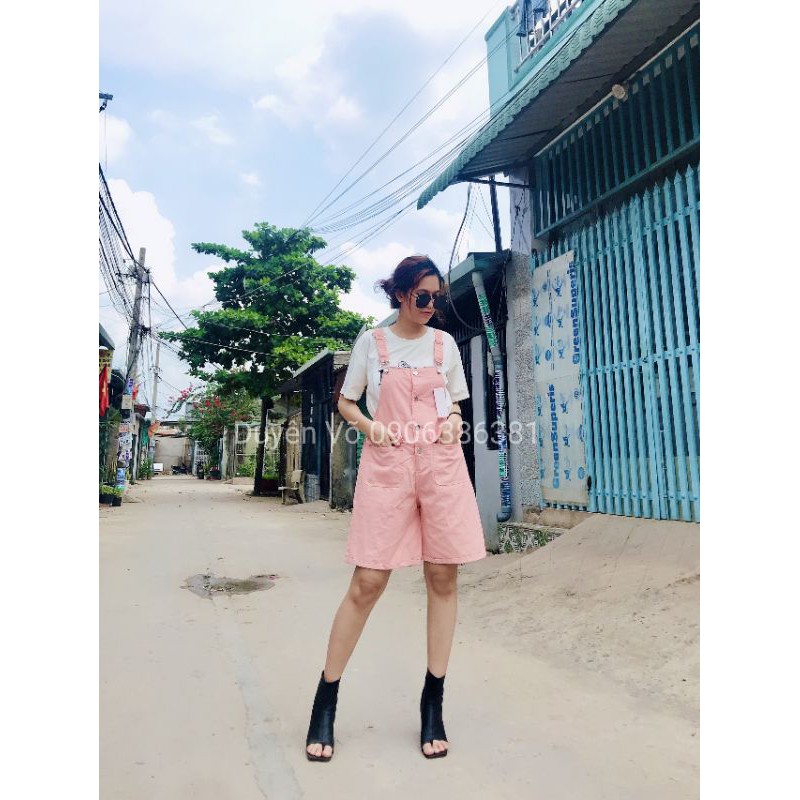 Yếm Kaki đùi màu hồng cao cấp from dáng rộng (video hình thật) | BigBuy360 - bigbuy360.vn