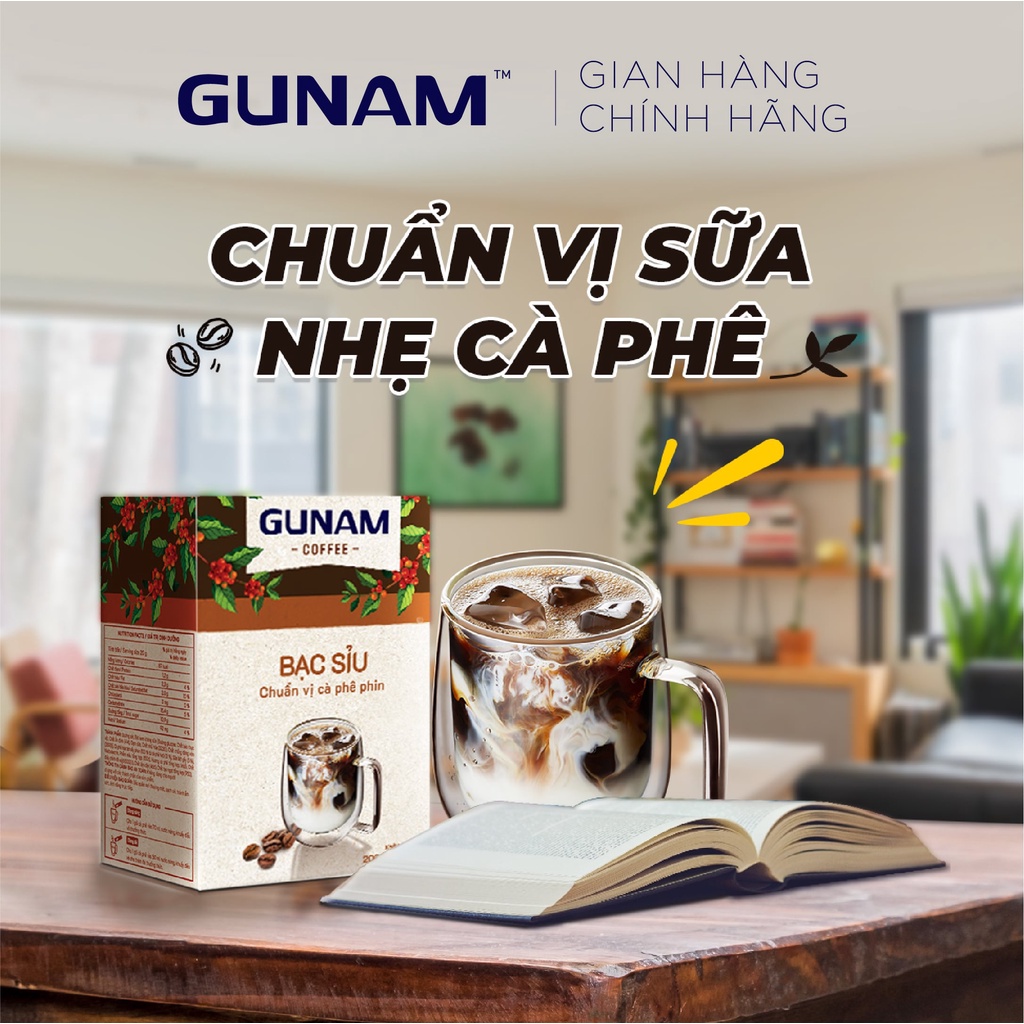 Cà phê hòa tan GUNAM bạc sỉu thơm béo (hộp 10 gói x 20g)