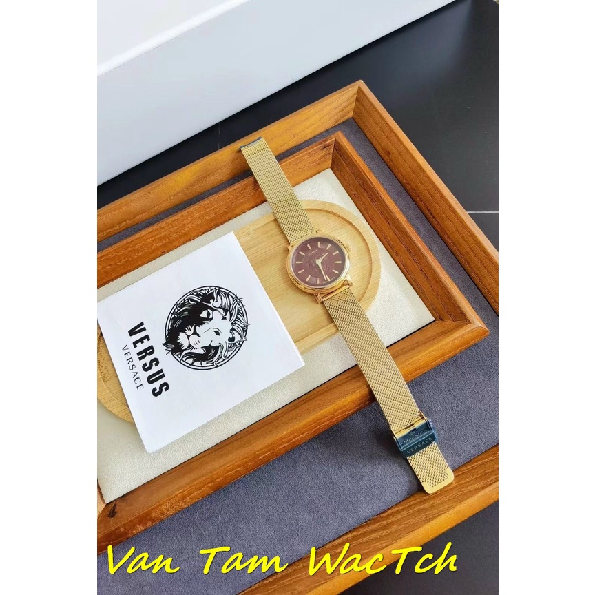 Đồng hồ nữ Versace c-circle medusa gold 34mm máy Swiss quartz, mẫu mặt tròn viền vàng, dây thép không gỉ