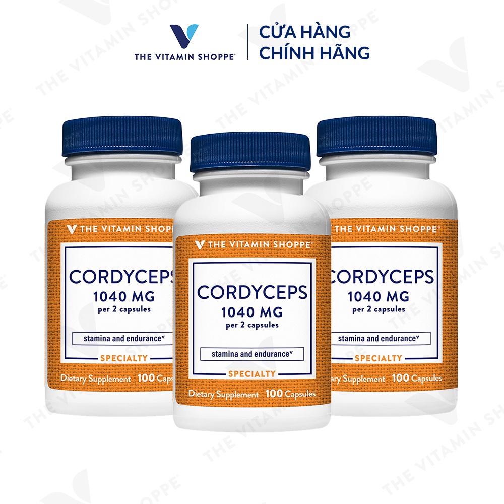 Viên uống đông trùng hạ thảo THE VITAMIN SHOPPE Cordyceps 1040 MG tăng sức đề kháng 100 viên