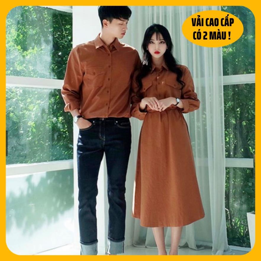 AZ Đồ đôi nam nữ đẹp đi tiệc, đi chơi, đi biển, chụp hình cưới : bao gồm áo + váy sơ mi Hàn Quốc dáng dài COUPLE STORE