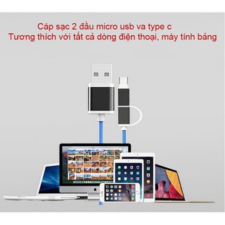 Cáp sạc 2 đầu micro Usb va Type c