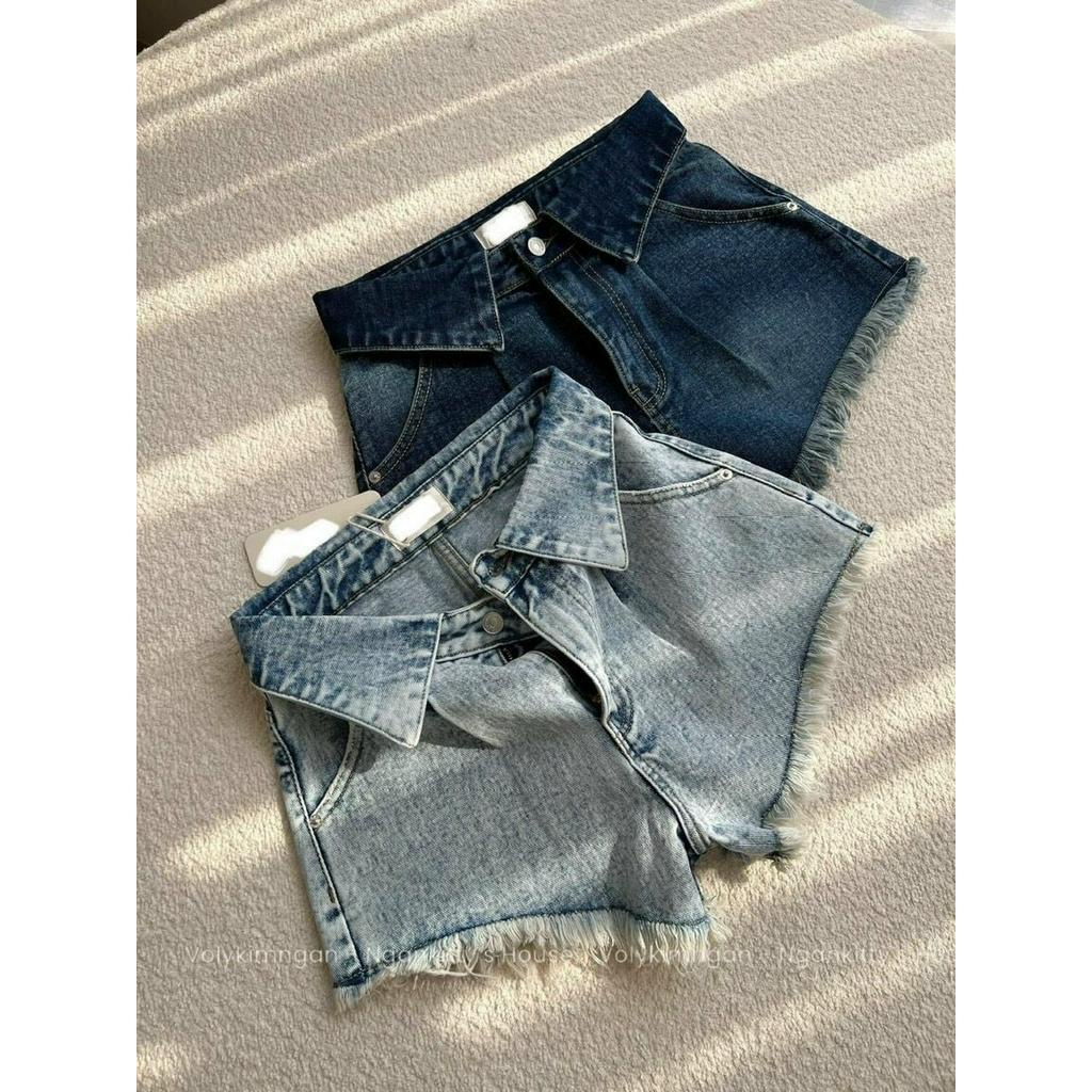 [SONB823]QUẦN SHORT JEAN ĐÙI NỮ LƯNG CAO VẠT LƯNG TAM GIÁC MÀU XANH NHẠT XANH ĐẬM LAI TUA CỰC LẠ MẮT SIÊU CÁ TÍNH THỜI T