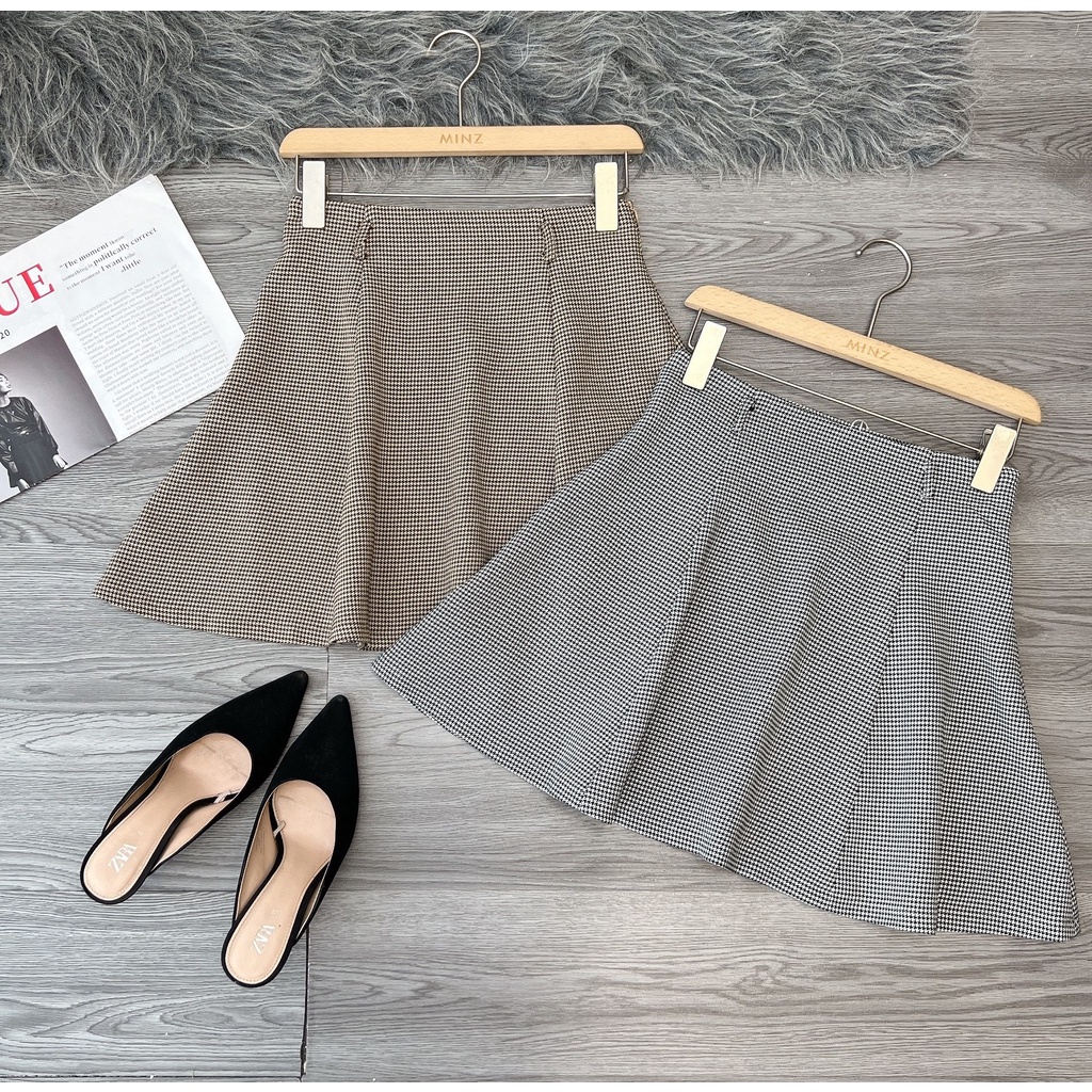 Chân Váy Xòe Nữ Minz Store, Thiết Kế Kẻ Caro Dáng Ngắn Xòe Cách Điệu Dạo Phố