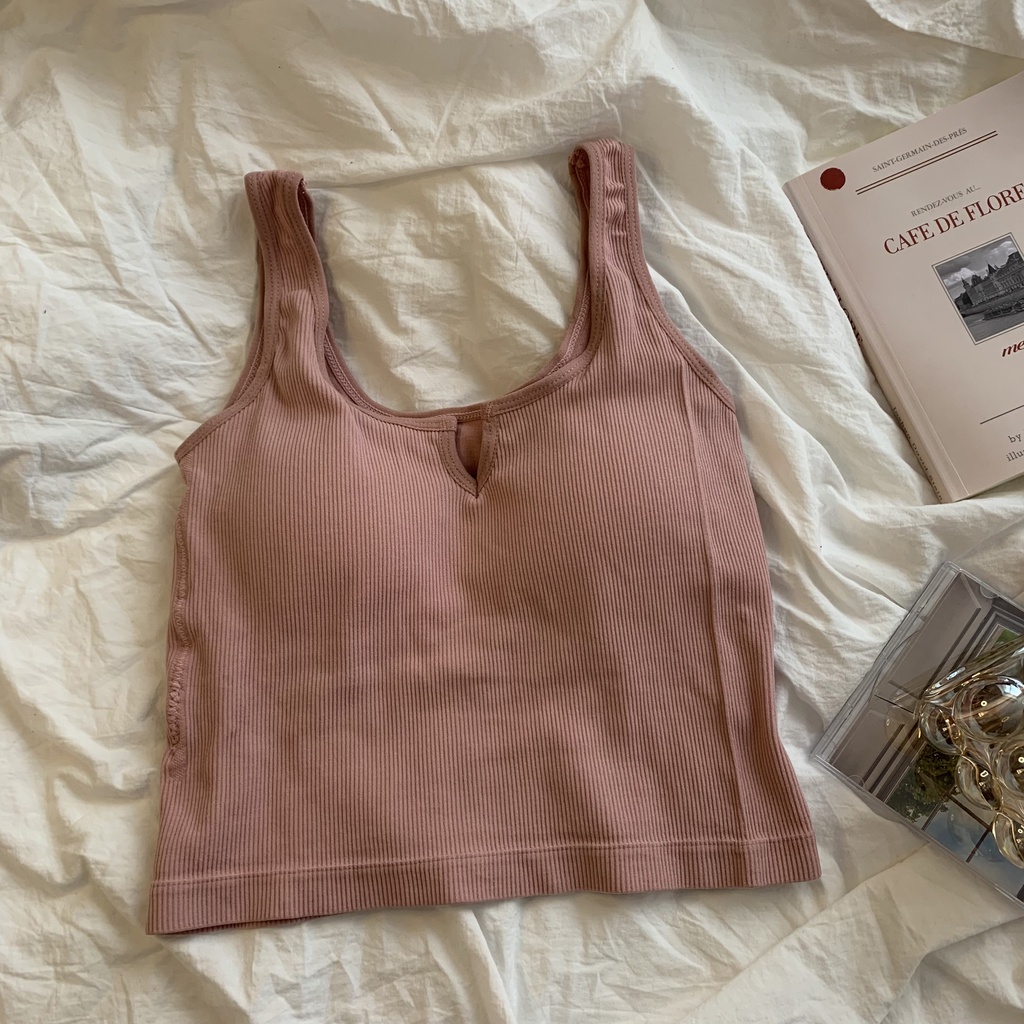 Áo croptop Xiaozhainv hai dây màu trơn có đệm ngực thời trang mùa hè quyến rũ cho nữ