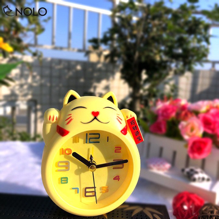 Đồng Hồ Mini Để Bàn Kiểu Dáng Mèo May Mắn Maneki Neko Chất Liệu Nhựa ABS Dùng 1 Viên Pin AA